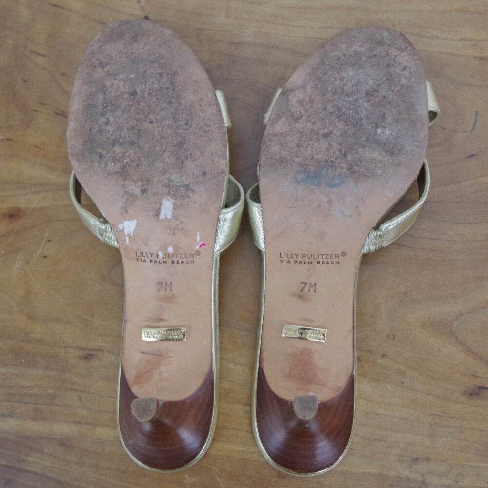 Lilly Pulitzer Via Palm Beach Gold Leather Sandal Heels Size 7M - Picture 3 of 10